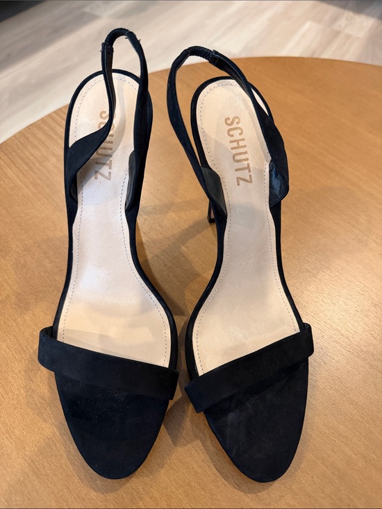 SCHUTZ Shoes - SCHUTZ Black Suede Open-Toe Slingback Heels